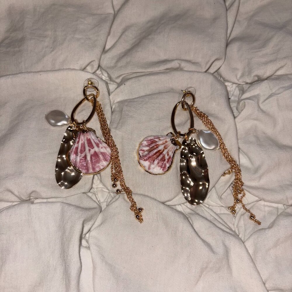 Free People Mermaidcore Shell & Pearl Dangle Statement Earrings